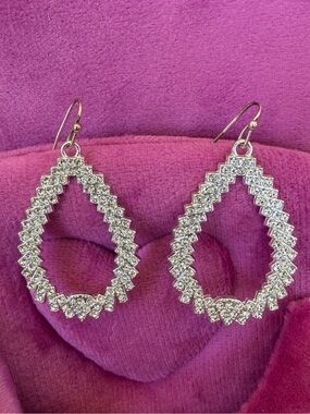 Sparkling Teardrop Crystal Dangle Earrings - Silver Tone